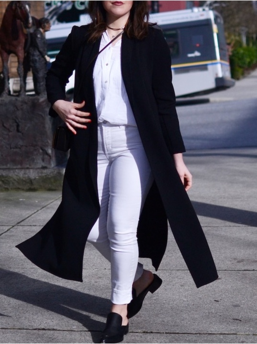 Zara Pleated Long duster Coat in Black